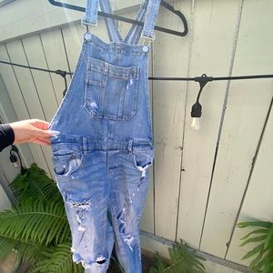 Distressed overalls